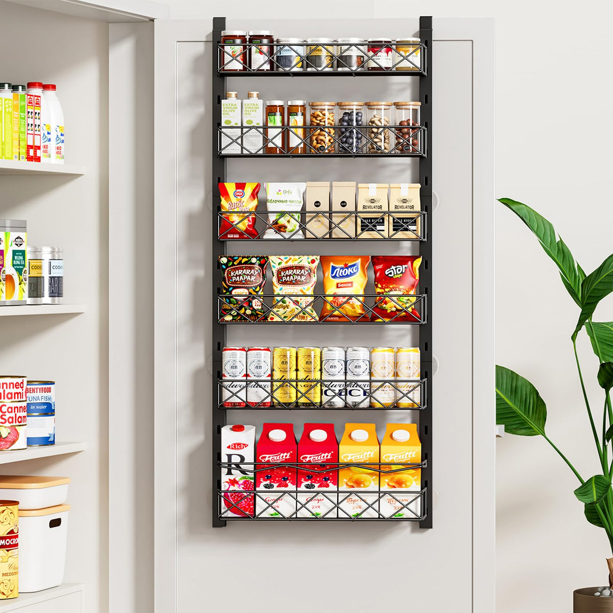 MIAOLI over-the-door organizer 6-tier mounted on door frame for tidy pantry storage