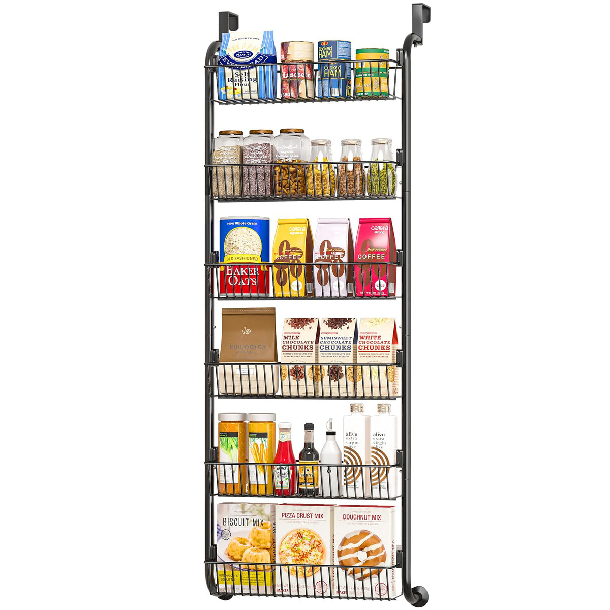MIAOLI over-the-door pantry organizer, side view, large-capacity baskets for clutter-free storage.