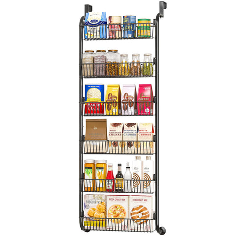MIAOLI over-the-door pantry organizer, side view, large-capacity baskets for clutter-free storage.
