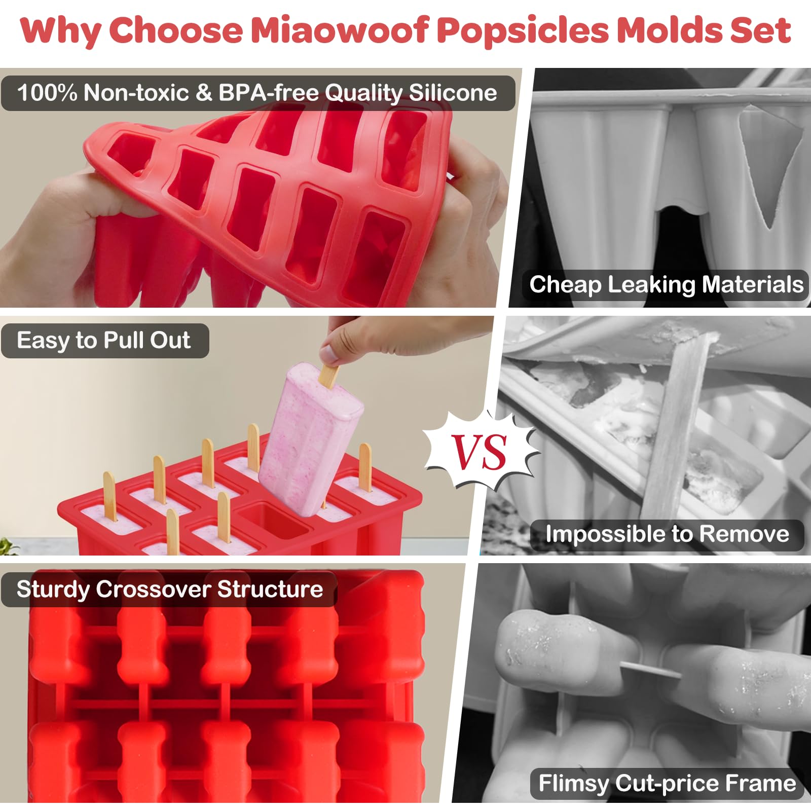 Miaowoof popsicle molds red easy removal with flexible silicone design
