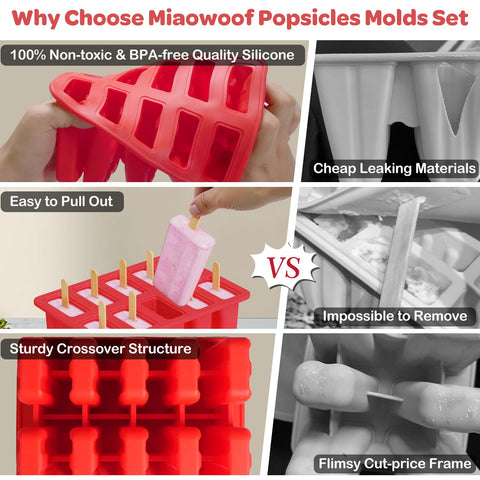 Miaowoof popsicle molds red easy removal with flexible silicone design