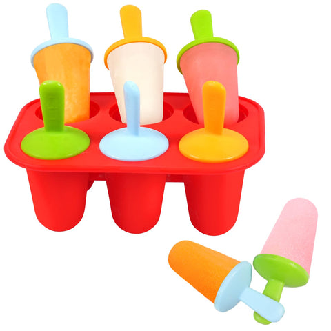 Miaowoof silicone popsicle molds with 6 red cavities for toddler-friendly snacks.