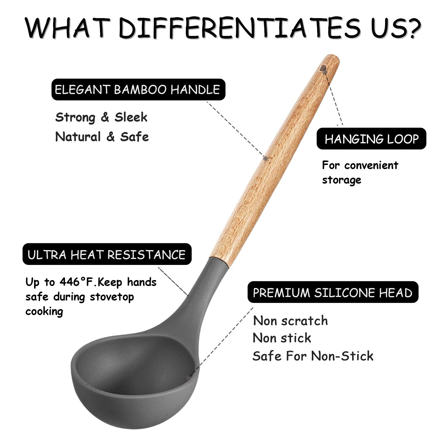MIBOTE silicone spoon grey, versatile utensil for stirring and serving.