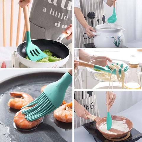 MIBOTE teal silicone spoon for mixing and scooping sauces