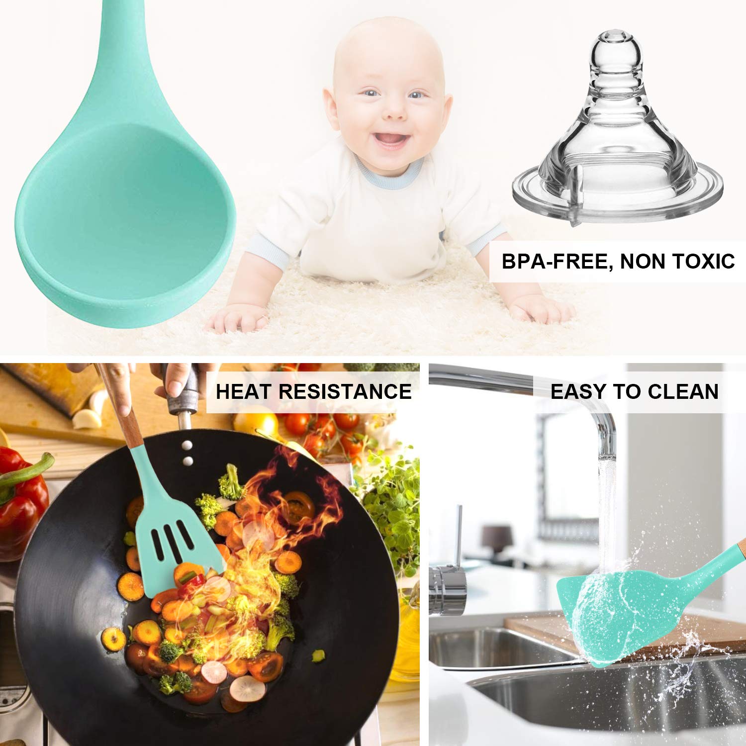 MIBOTE teal silicone turner for flipping with surface protection