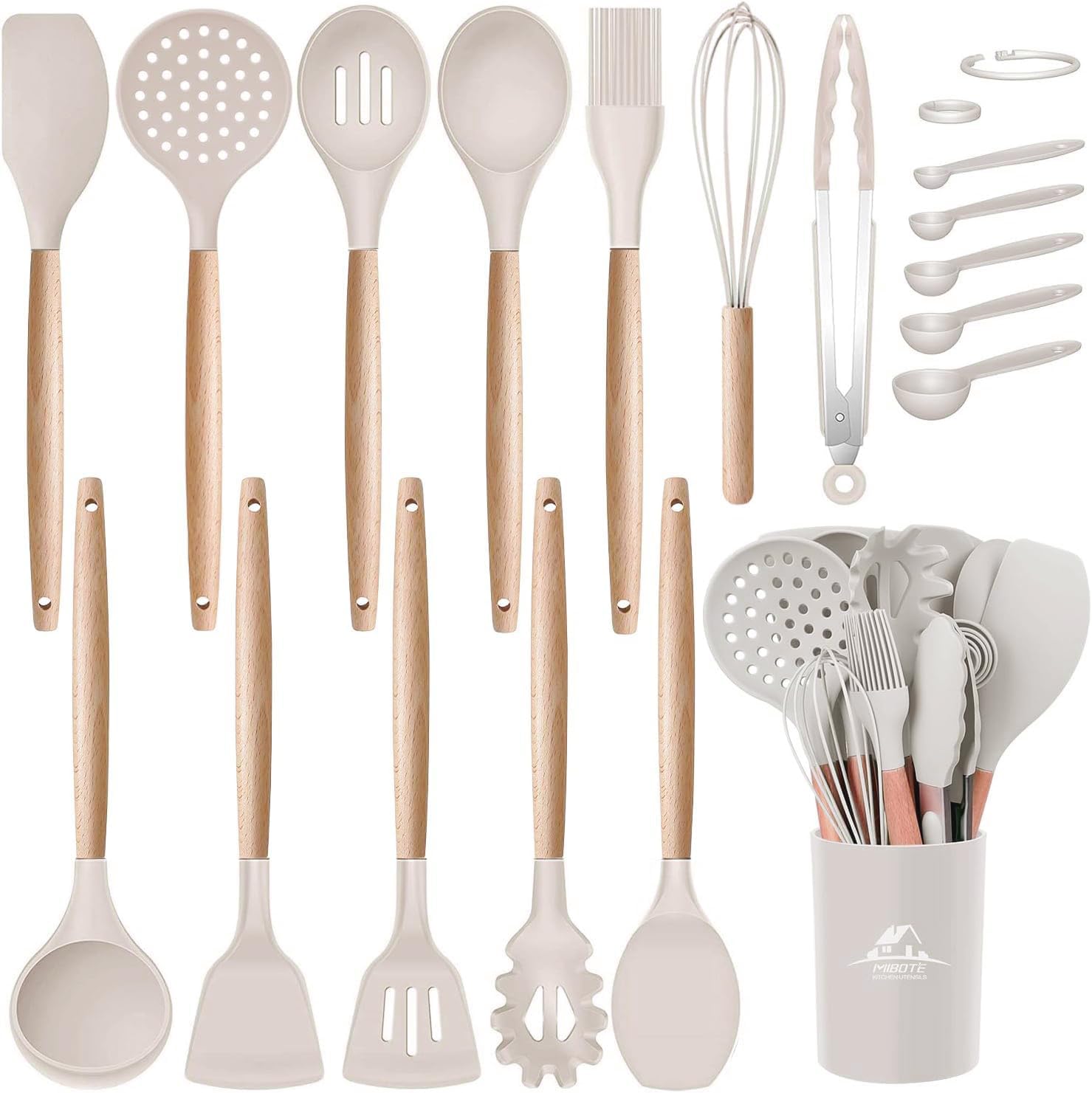 MIBOTE silicone utensils set with holder for organized kitchen storage.