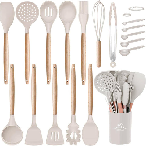 MIBOTE silicone utensils set with holder for organized kitchen storage.