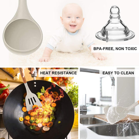 MIBOTE wooden-handles utensils provide comfortable grip and rust protection.