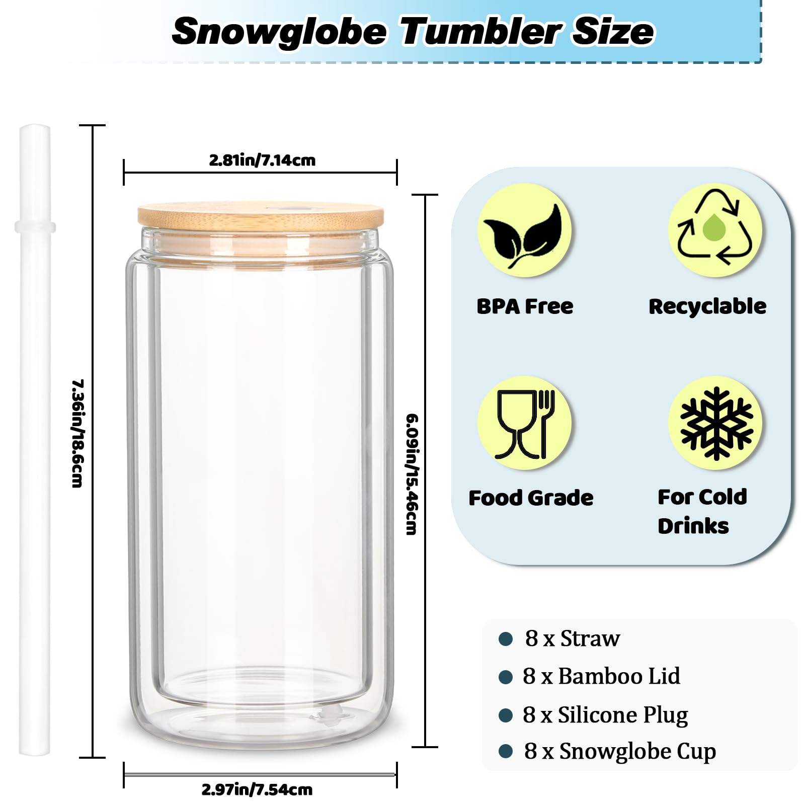 Micellwuu snowglobe tumbler with pre-drilled hole for easy DIY embellishments
