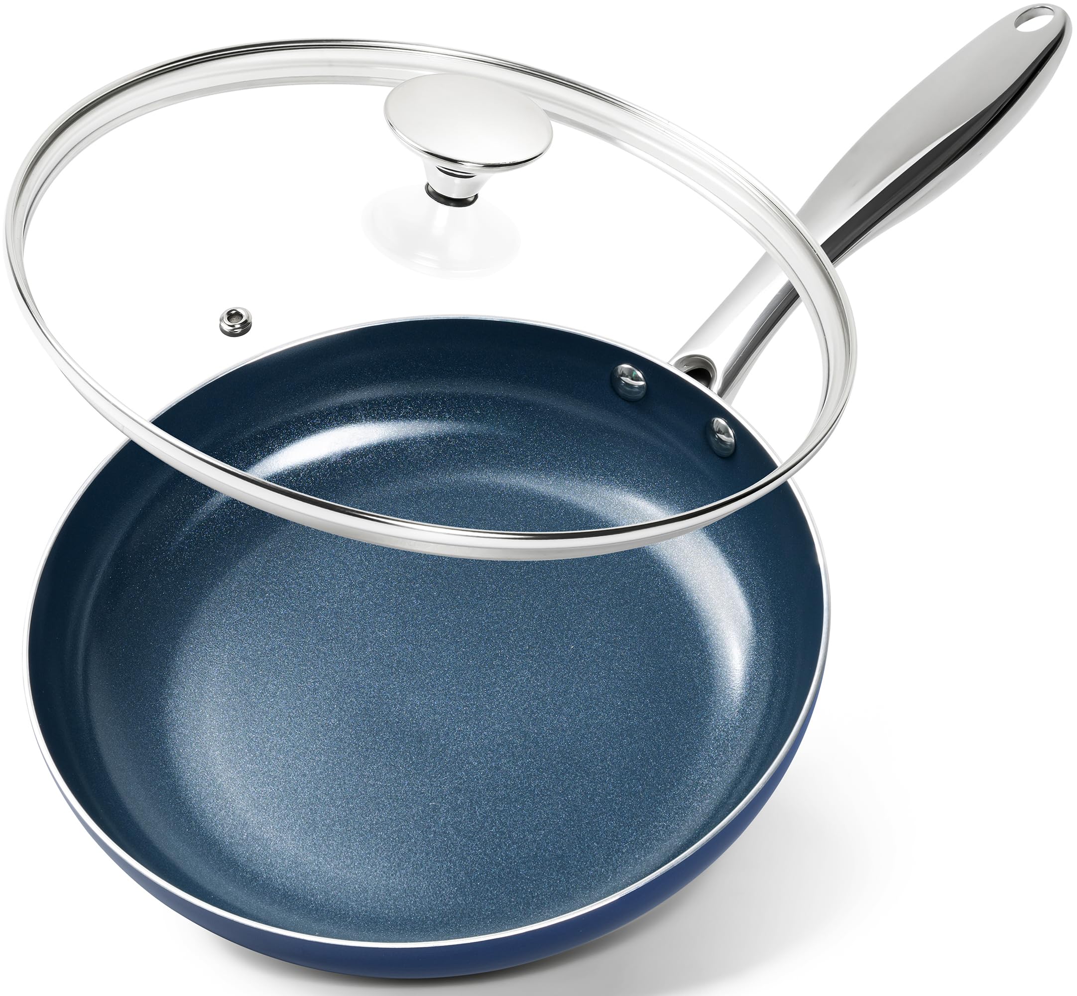 MICHELANGELO 10-inch blue frying pan with lid for quick, versatile meals.