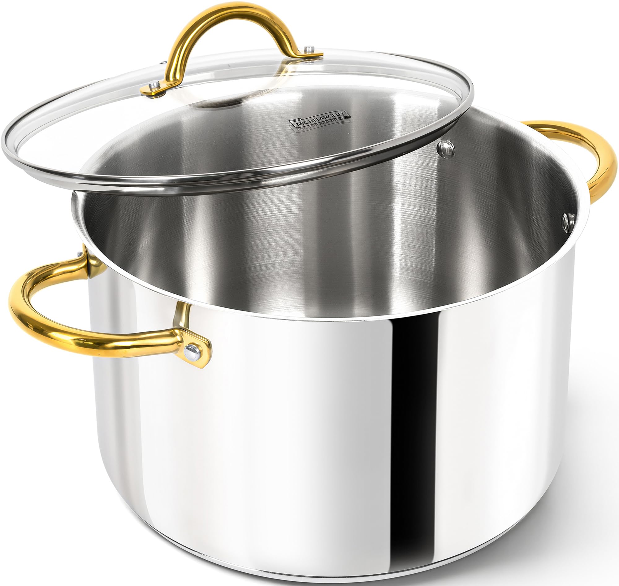 MICHELANGELO 10qt stock pot with lid; durable stainless steel for soups and stocks.