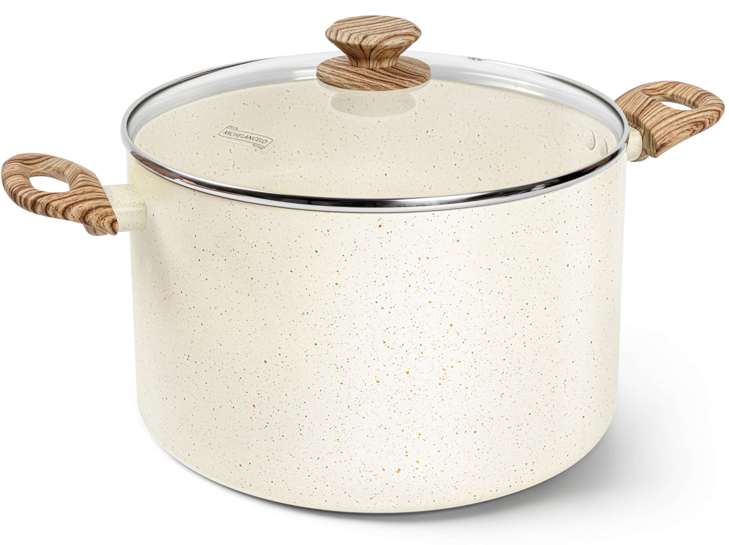 MICHELANGELO stock pot with lid on for family meals and even heating.