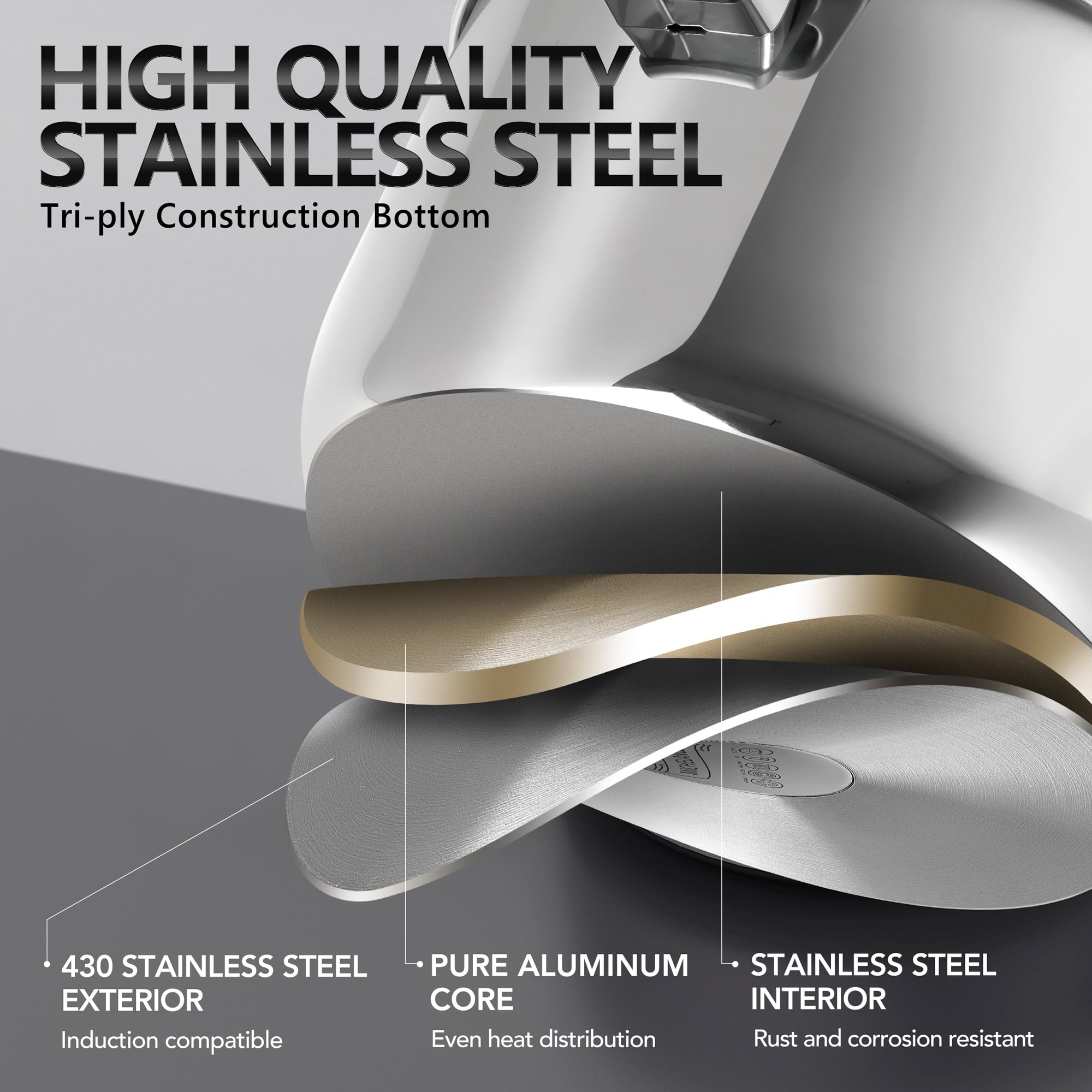 MICHELANGELO 18-8 stainless steel construction resists rust for long-lasting cookware