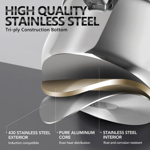 MICHELANGELO 18-8 stainless steel construction resists rust for long-lasting cookware