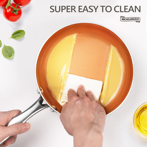 Michelangelo 1Quart sauce pan lid on: secure seal enables precise cooking.