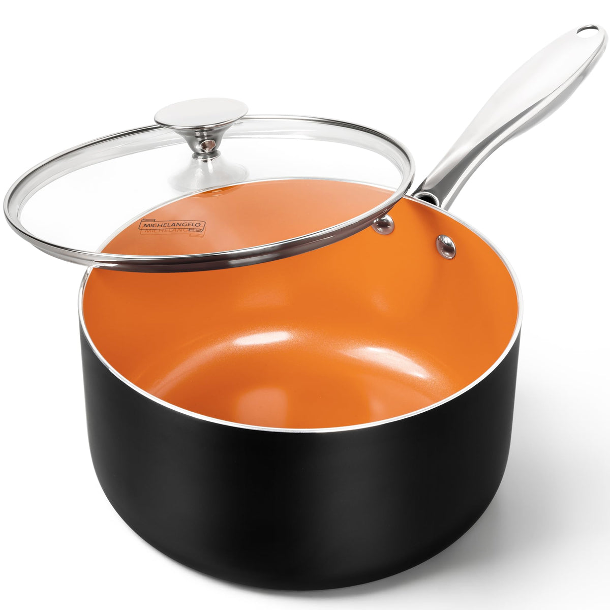 Michelangelo 4qt saucepan with lid for versatile cooking and easy monitoring