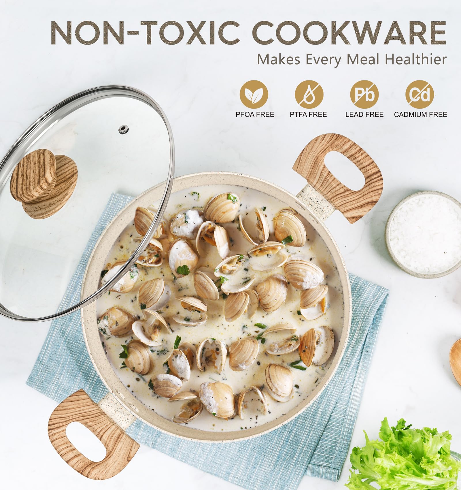 Michelangelo stock pot featuring easy-clean surface for quick post-meal cleanup.