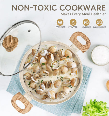 Michelangelo stock pot featuring easy-clean surface for quick post-meal cleanup.