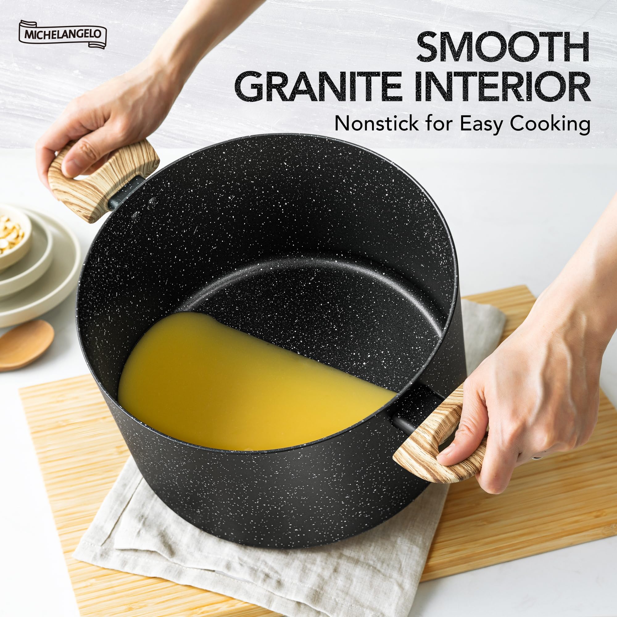 MICHELANGELO stock pot lid with vent for controlled simmering