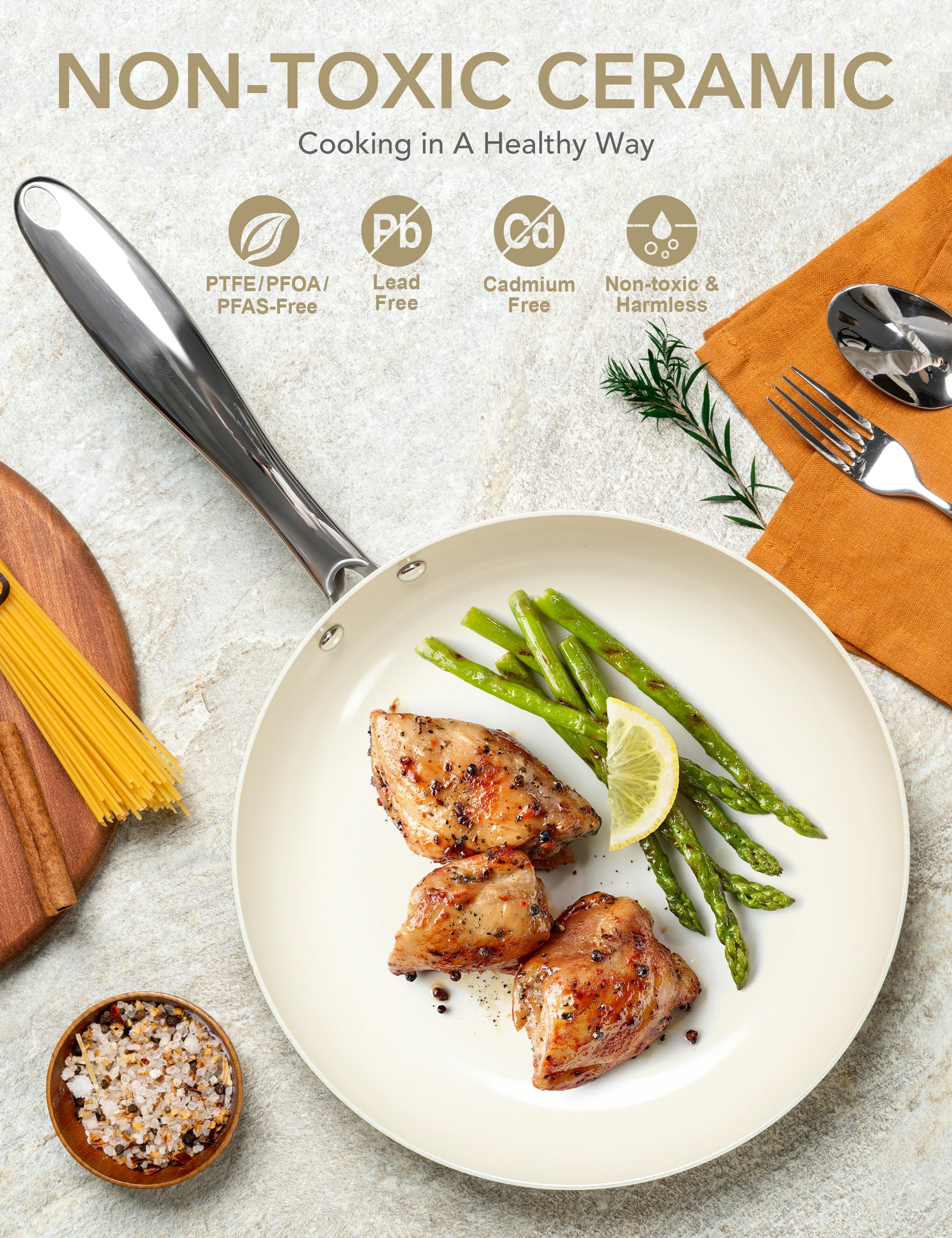 Michelangelo ceramic nonstick coating close-up highlighting easy food release