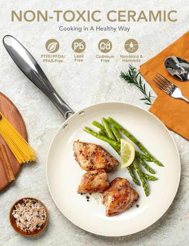 Michelangelo ceramic nonstick coating close-up highlighting easy food release