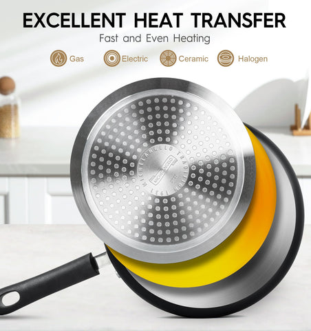 Michelangelo copper-finish nonstick base offers even heating across meals.