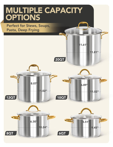 MICHELANGELO large stock pot handles seafood, pasta, and broths with ease.