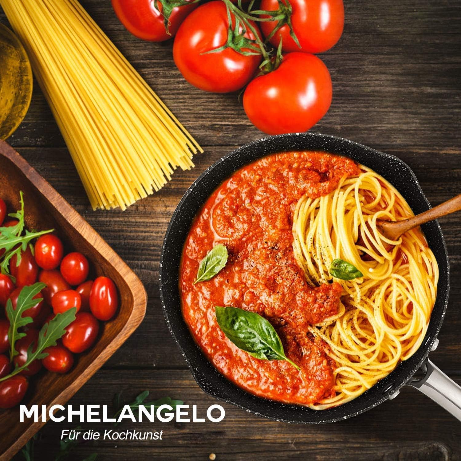 Michelangelo easy-clean nonstick interior simplifies washing after cooking.