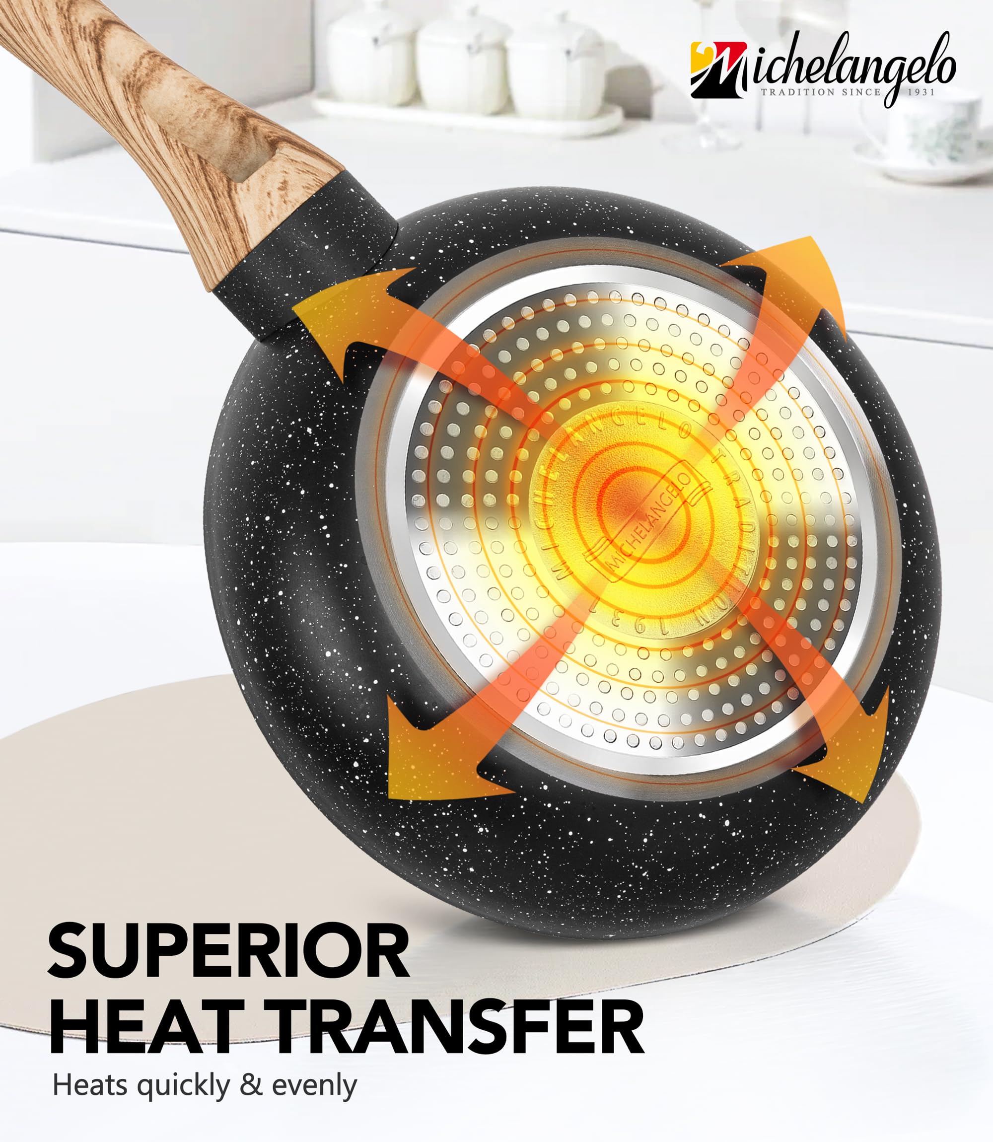 Three-layer bottom delivers even heat across the pan surface.