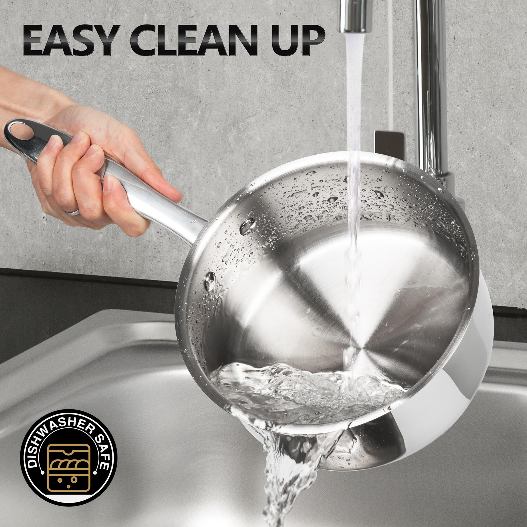 Michelangelo flared edge ensures drip-free pouring from pan to plate.