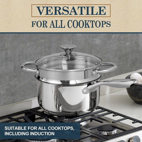 Michelangelo flavor-lock lid preserves aroma and taste during cooking.