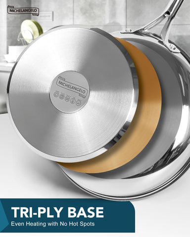MICHELANGELO 9.5-inch frying pan with ergonomic handle for versatile meals.