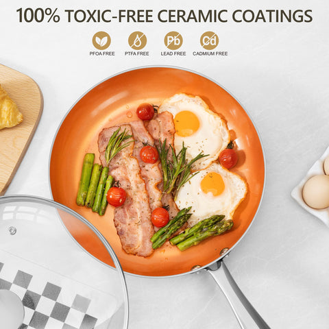 Michelangelo long stainless-steel handle provides a comfortable grip during searing.