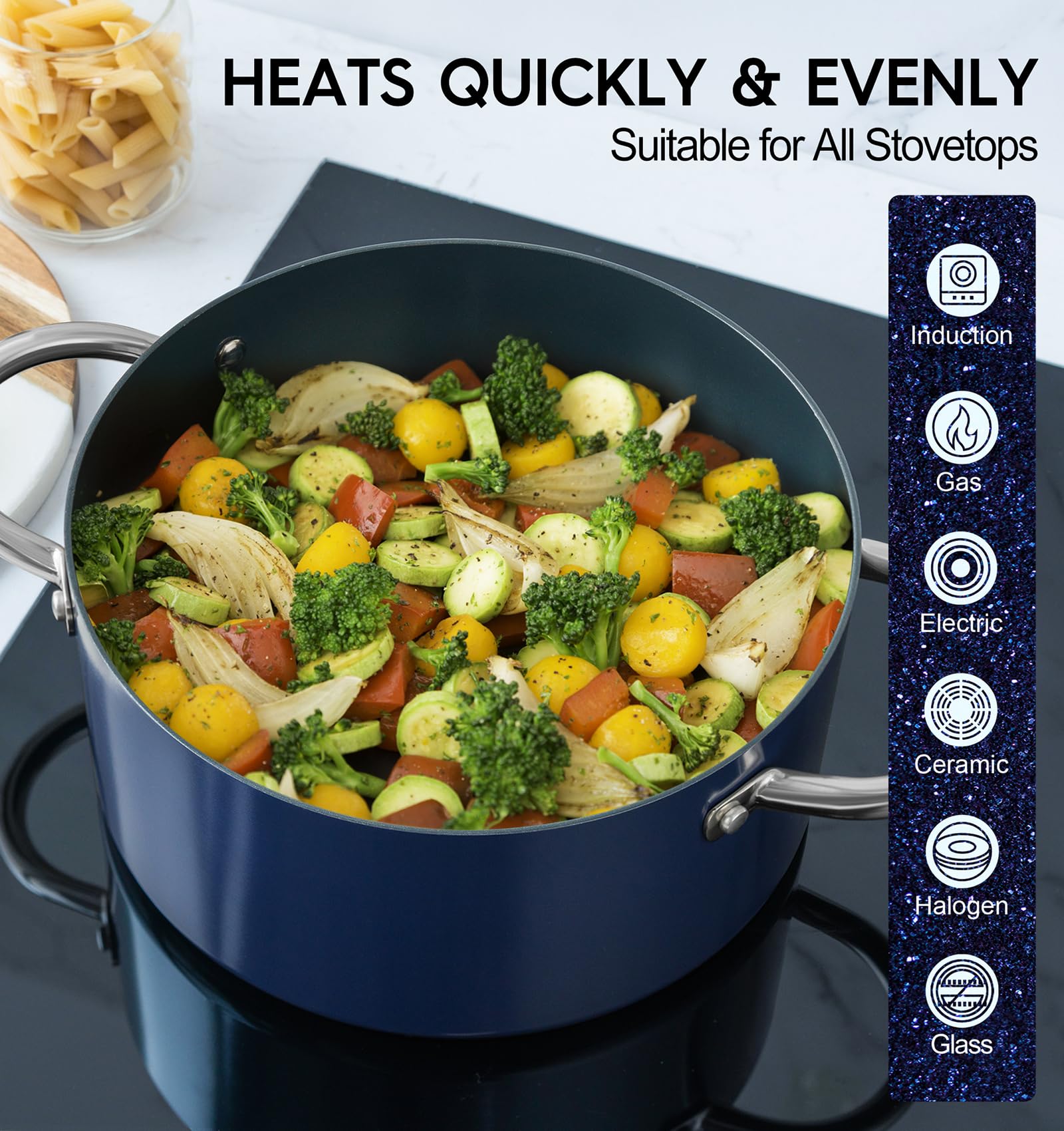 Michelangelo induction-compatible base on a modern stove for versatile heating.