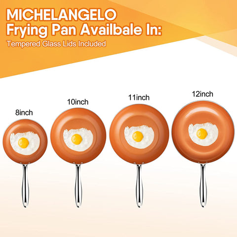 Michelangelo induction-compatible copper pan fits modern cooktops for versatility.