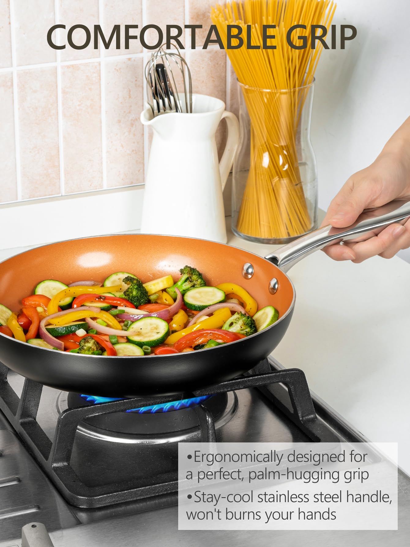 Induction-ready spiral bottom compatible with various stoves.