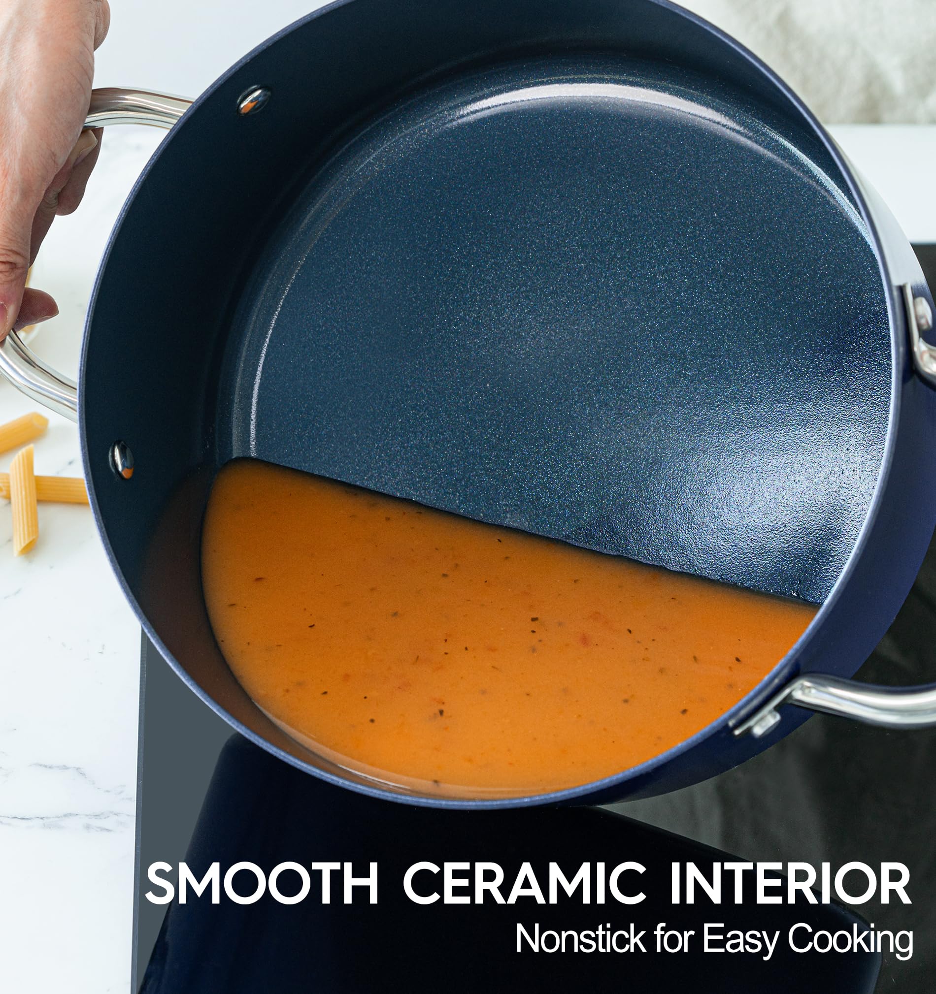 Michelangelo nonstick ceramic coating close-up for easy food release and quick cleanup.