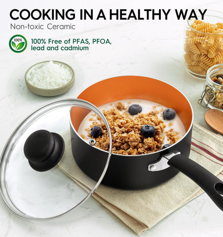 Michelangelo 2qt nonstick pan with lid ideal for soups and stews.