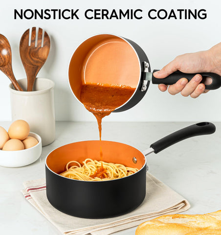 Michelangelo 3qt nonstick pan with lid perfect for gravy and reheating.