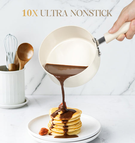 MICHELANGELO 2qt nonstick saucepan with lid ideal for pasta and simmering.