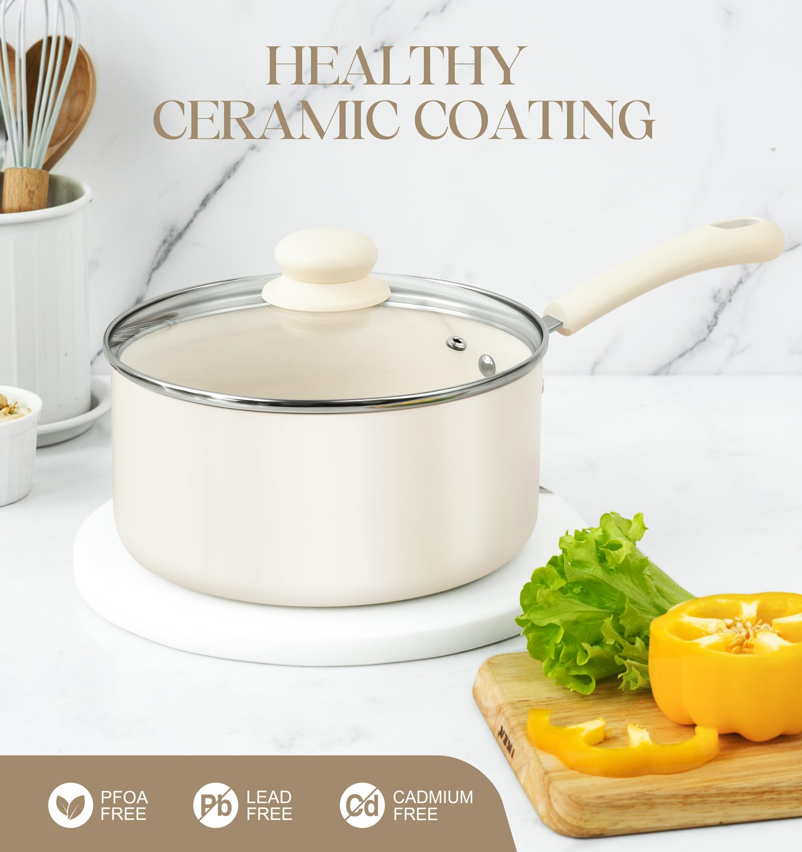 MICHELANGELO 3qt nonstick saucepan with lid perfect for larger batches and gravies.