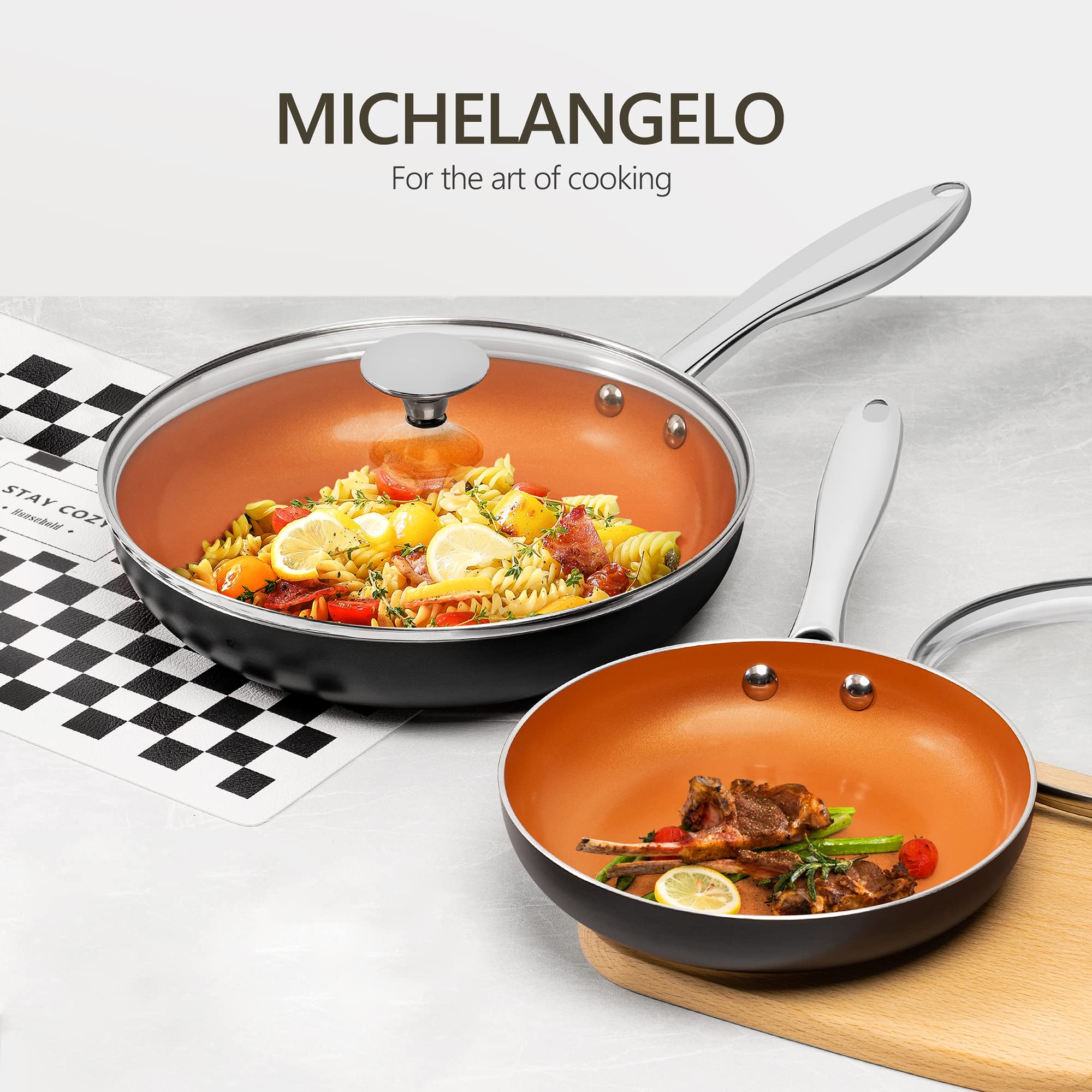Michelangelo 450°F oven-safe pan for seamless stove-to-oven cooking.