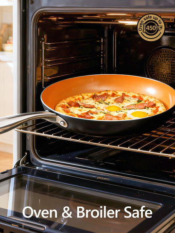 Pan on stove demonstrating even heat distribution across the surface.