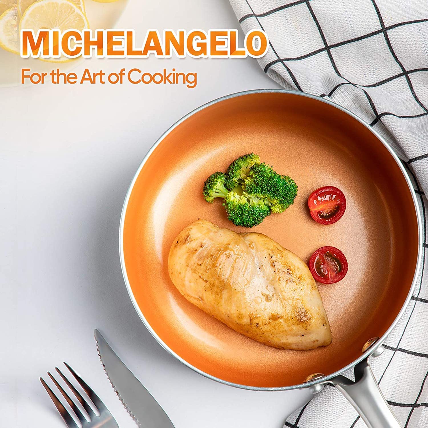 MICHELANGELO nonstick pan oven-safe up to 450°F with sturdy handle