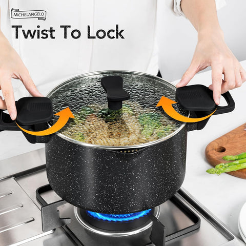 Michelangelo pasta pot with nonstick granite coating for effortless release and cleanup