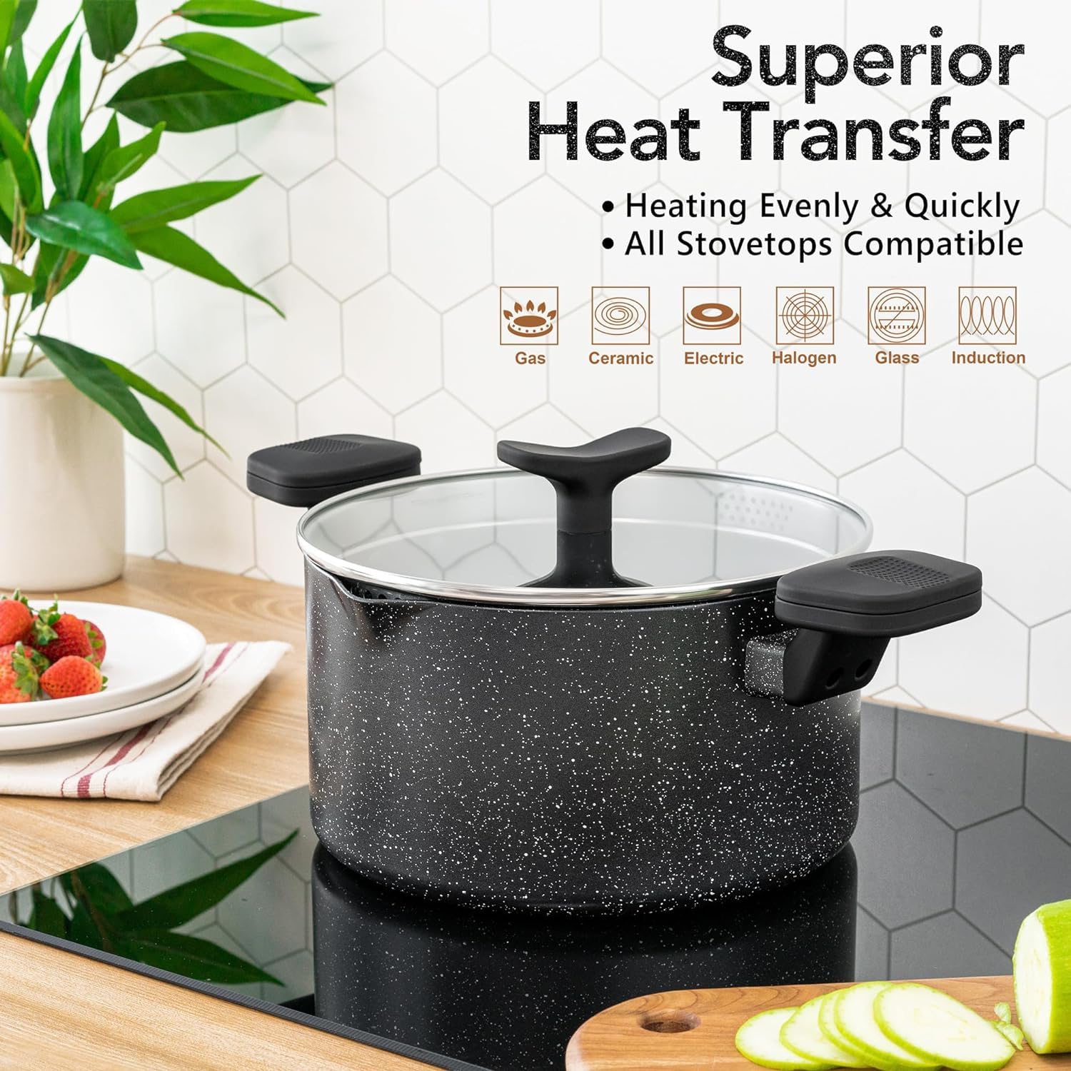 Michelangelo pasta pot silicone-wrapped handles stay cool during cooking