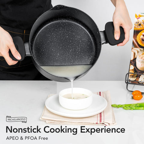 Michelangelo pasta pot strainer lid provides two drain options for different foods