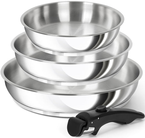 Michelangelo removable-handle 8-inch frying pan ideal for compact storage and quick meals