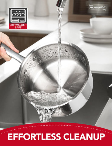 Michelangelo sauce pan bottom heat disk promotes rapid, even heating across the surface.
