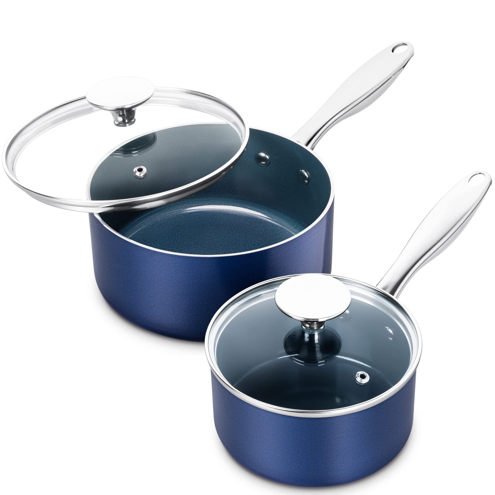 MICHELANGELO 1qt blue saucepan with lid and nonstick interior for easy cooking